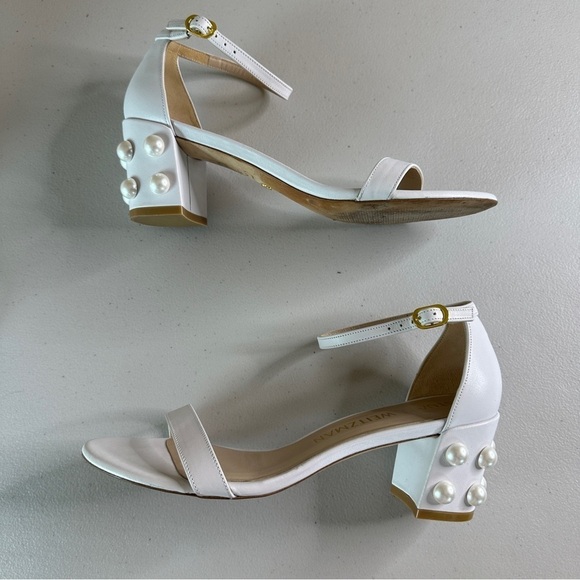 Stuart Weitzman Simple Pearls Block Heel Sandals in White Size 8.5 - Picture 2 of 12